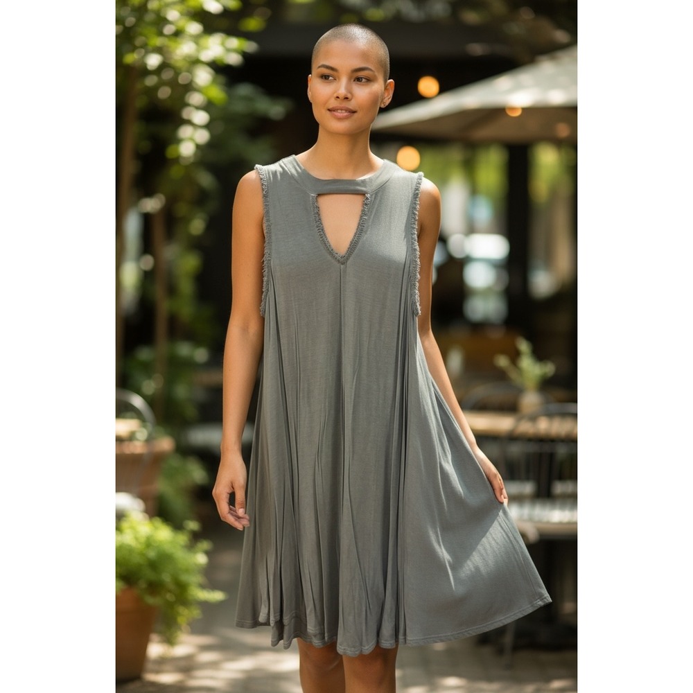 Altar'd State‎ Gray Dress Sleeveless Keyhole Neck Casual Summer Flowy